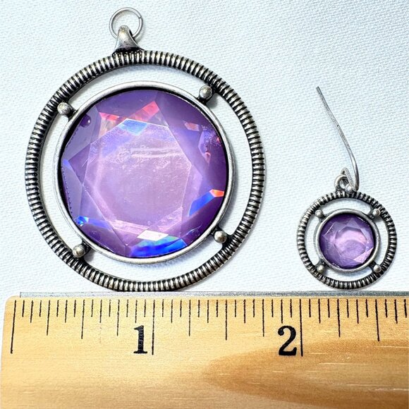 Amethyst Colored Bezeled Set Pendant and Pierced Dangle Earrings Set - Picture 3 of 4